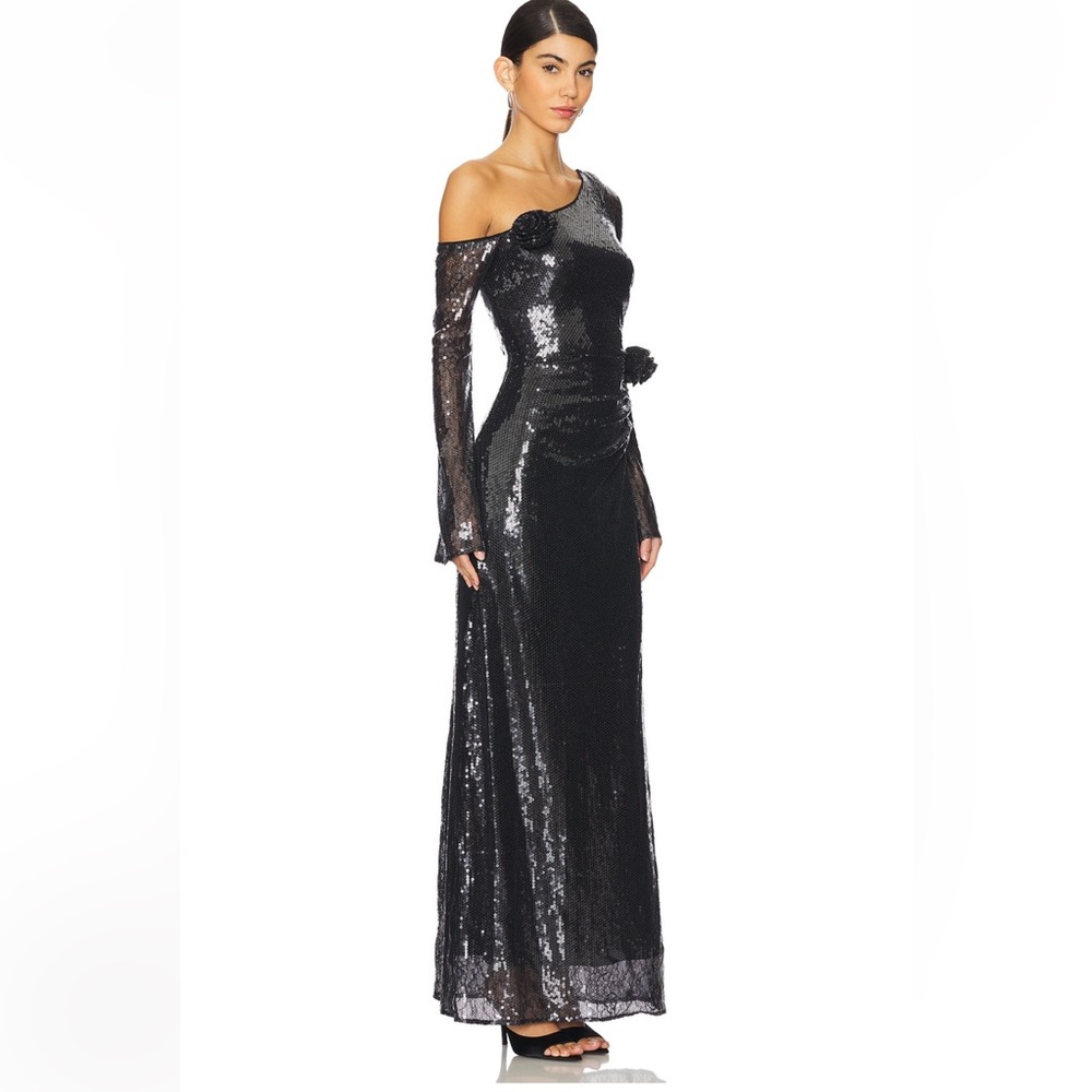 LPA Aniella gown Black Sequin Off-Shoulder